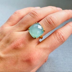 Blue Faceted Chalcedony Cushion Cut Statement Ring